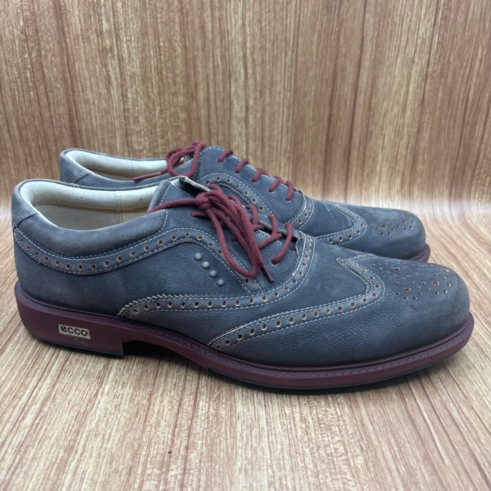 ECCO Tour Hybrid Golf Oxford Mens Gray Port Size 42‎ Leather Brogue Spiked Sole